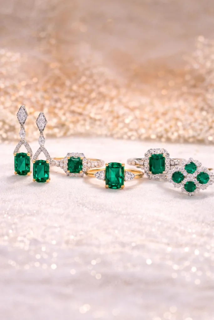 colombian emerald jewellery collection with rings and earrings