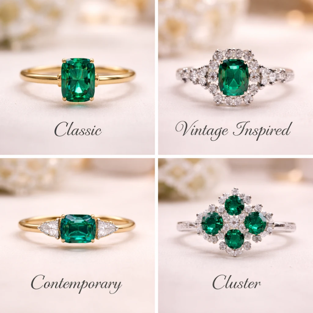 emerald engagement ring styles collage