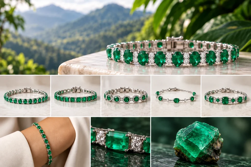 Natural Emerald Bracelets, Handcrafted and Certified